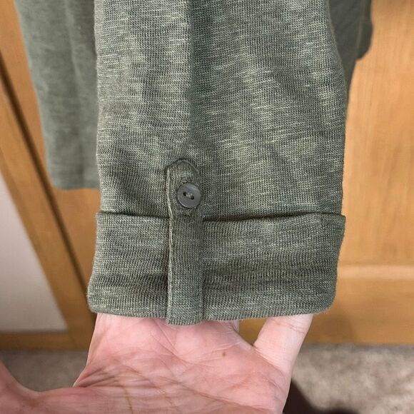Chico’s Green V-Neck 3/4 Sleeve Linen Top Size 1 US Medium - Picture 4 of 7